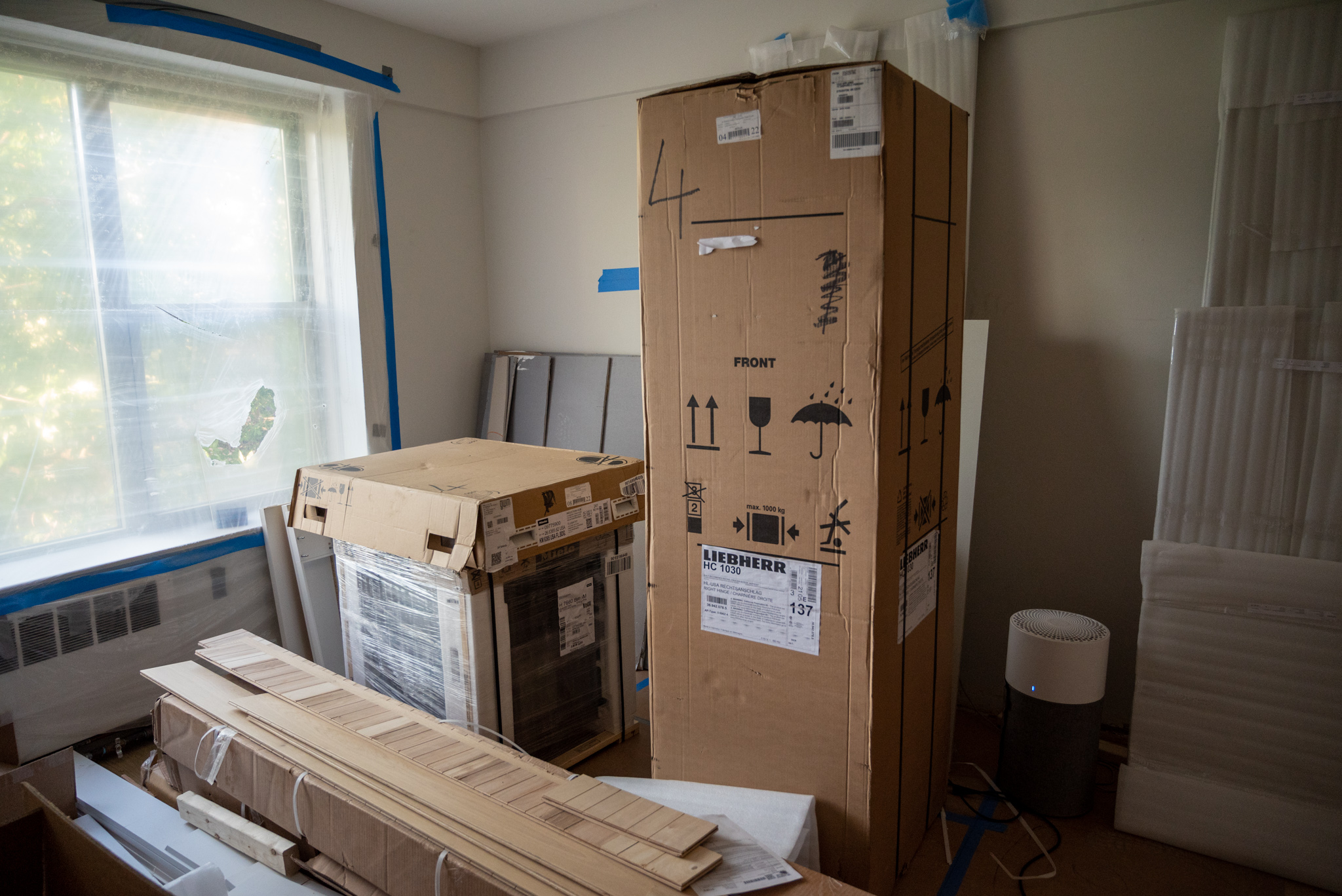 Appliances in boxes